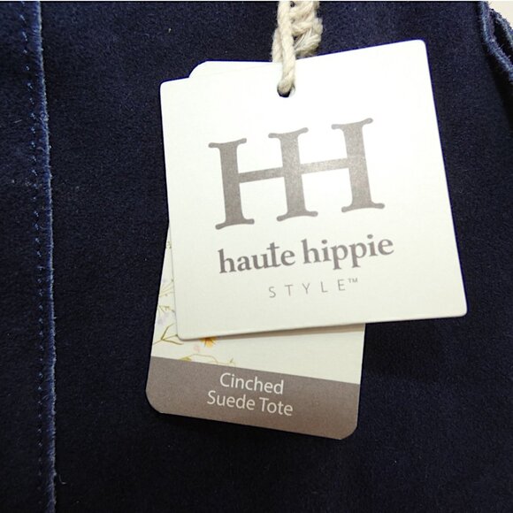 NWT Genuine Suede Haute Hippie Navy Cinched Tote & Pouch – Boho Minimalist Bag - Picture 6 of 8
